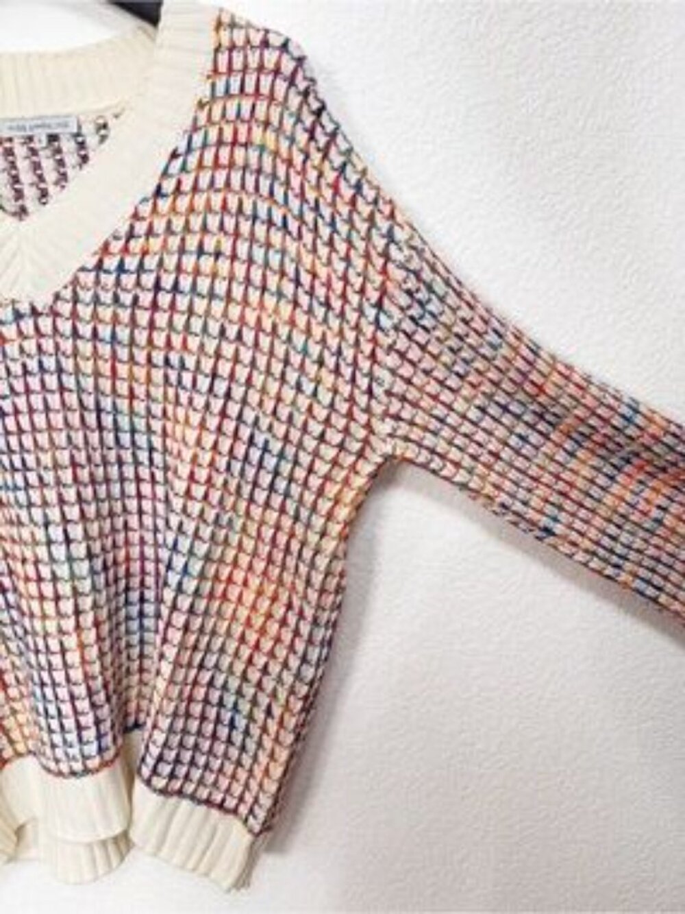 NWOT Miss Sparkling Multicolor Rainbow Marled Open Knit V Neck Oversized Sweater - Picture 5 of 6